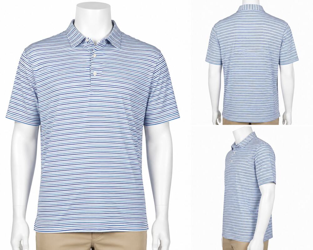Donald Ross Golf Polo Shirt Men's Blue White Striped Performance Short Sleeve XL